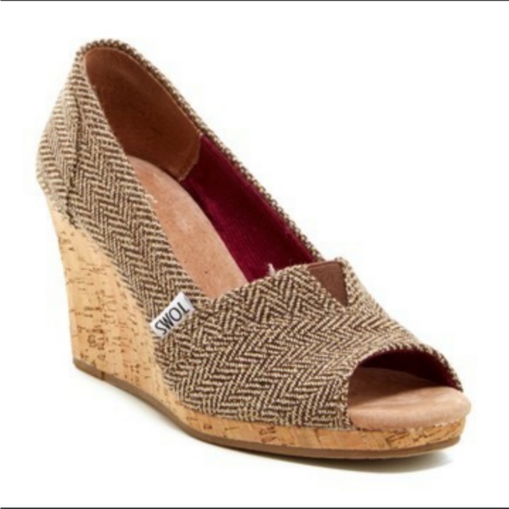 Toms Herringbone Classic Wedge Peep-Toe size 6.5